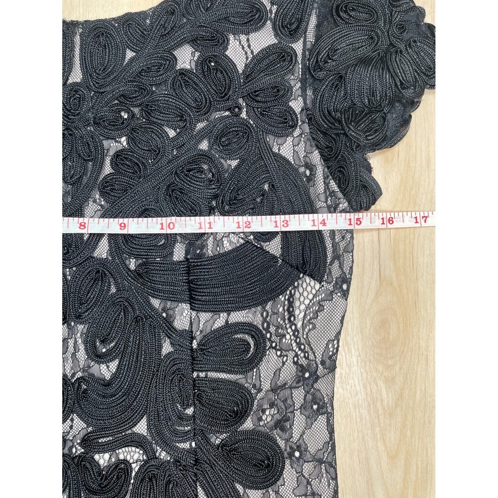 JS Collections Black Soutache Lace Sheath Dress Short Sleeve Midi Size 2 - Picture 6 of 13